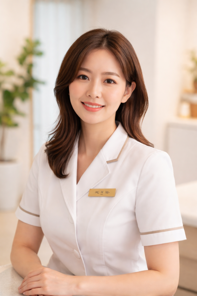 온몸케어 밸런스샵의 전문 케어 관리사가 밝은 미소로 정면을 바라보고 있는 프로필 사진.